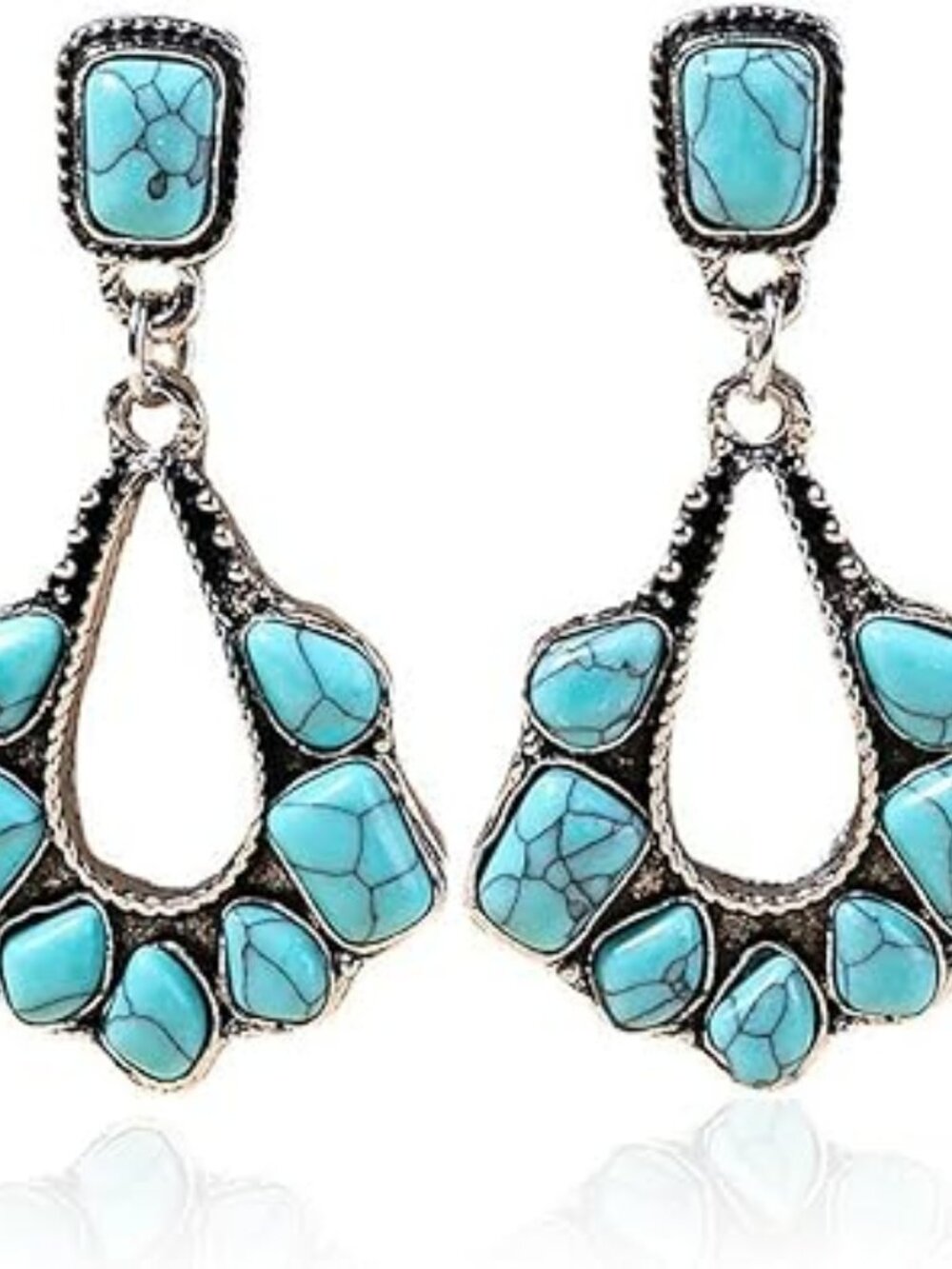 NEW‎ Boho Western Turquoise Earrings Oval Boho Turquoise Flower Set Trendy